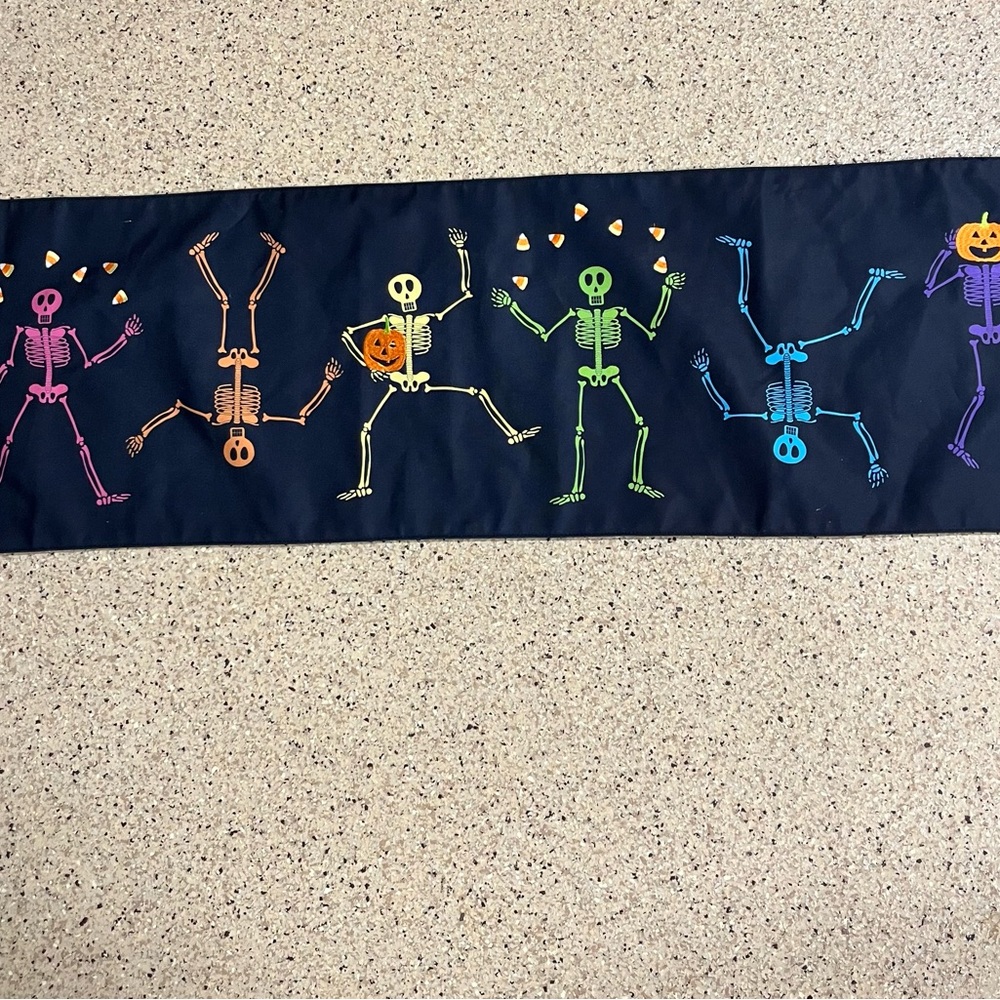 Halloween Table Runner 48” x 14” super awesome some embroidery black base